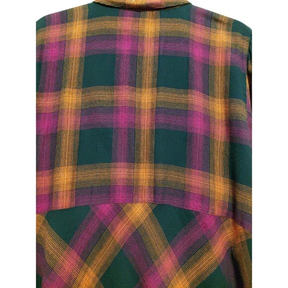 J Jill Flannel Button Up Shirt Lightweight Orange Purple Navy Blue Large - Picture 7 of 8